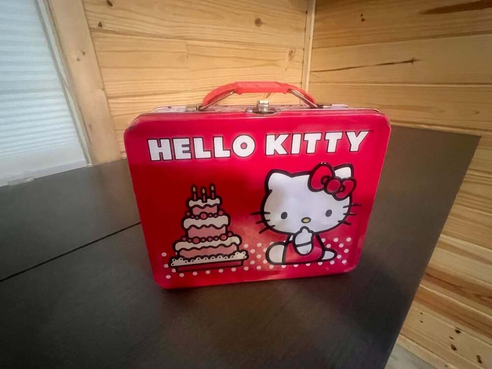 Hello Kitty Birthday Cake Embossed Metal Lunch Box Red